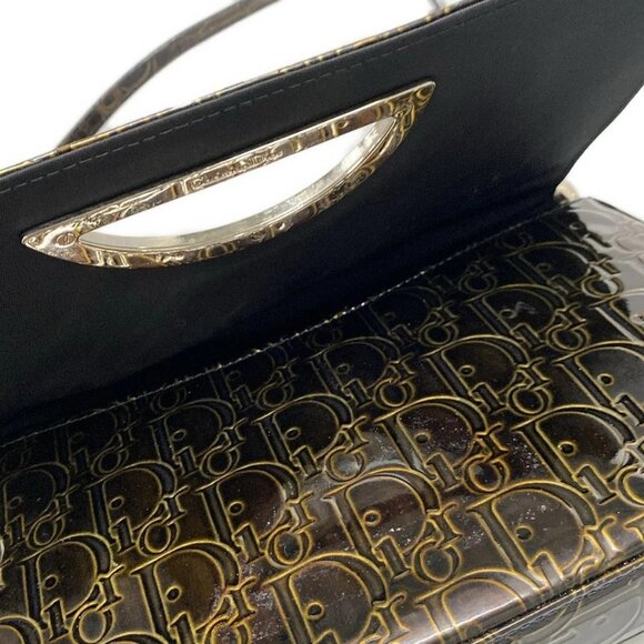 Auth DIOR/ChristianDior Maris Pearl,Trotter - Dark Brown Patent Leather Handbag - Picture 11 of 16